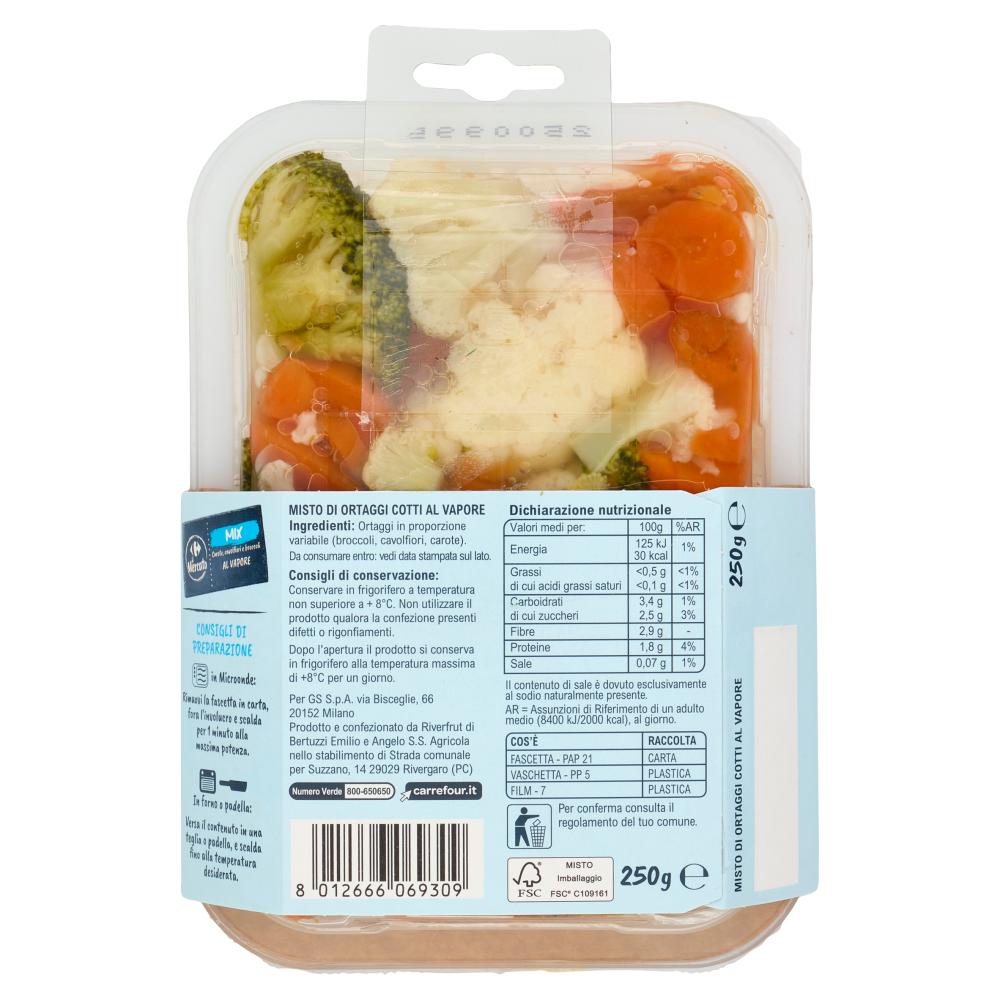 Carrefour il Mercato Mix Carote, cavolfiori e broccoli al Vapore 250 g