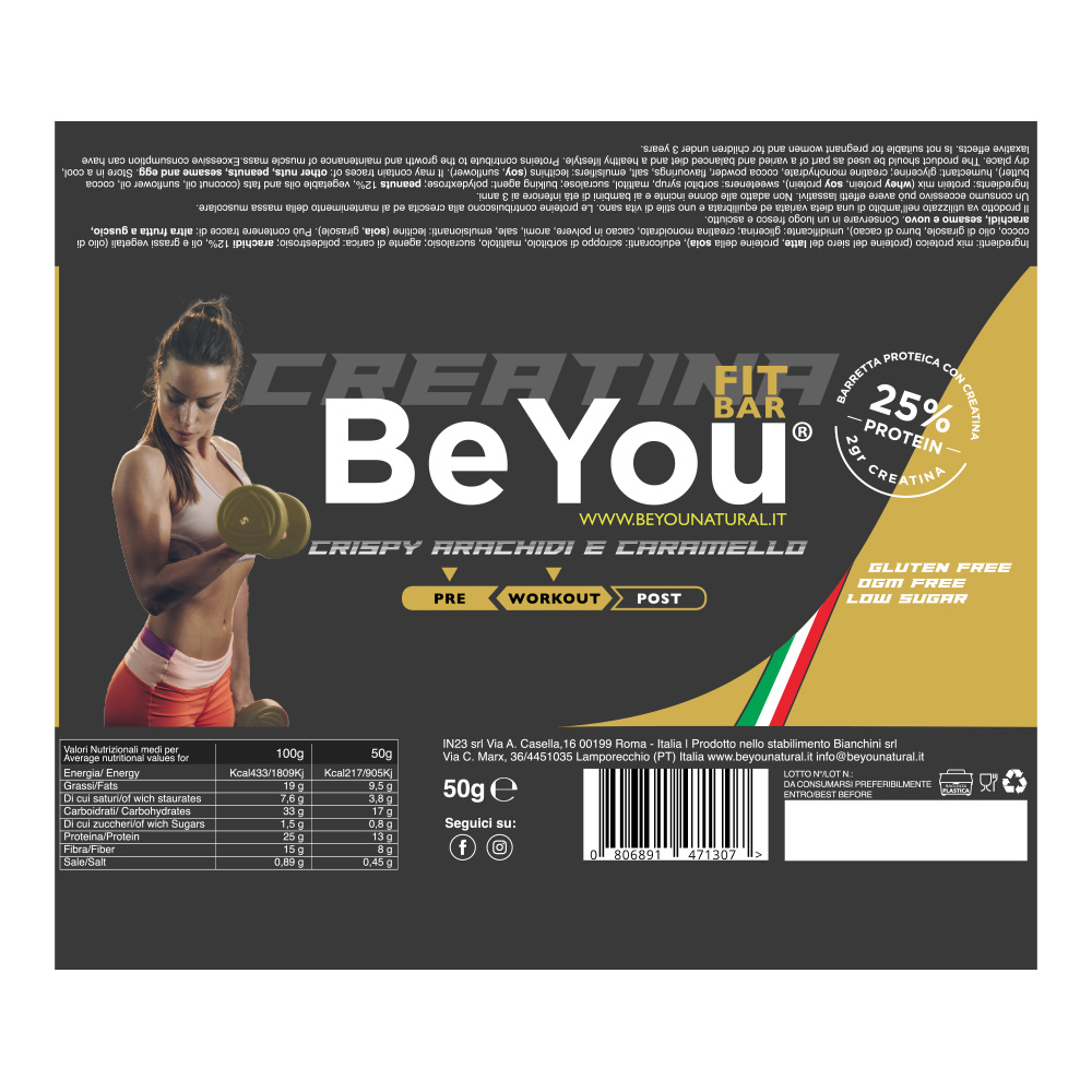 BeYou, FIT BAR Creatina Crispy Arachidi e Caramello 50 g