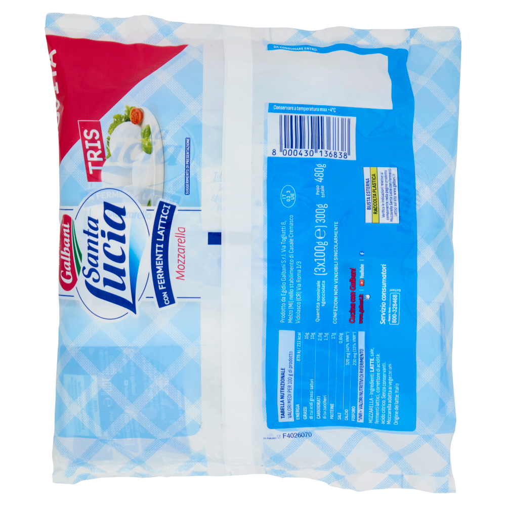 Galbani Santa Lucia Mozzarella con Fermenti Lattici Tris 3 x 100 g