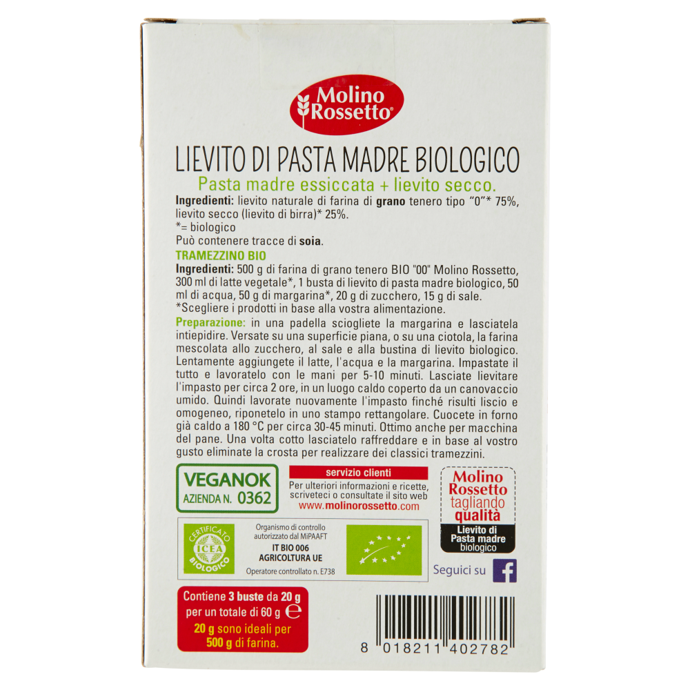 Molino Rossetto Lievito di Pasta Madre Biologico 3 x 20 g