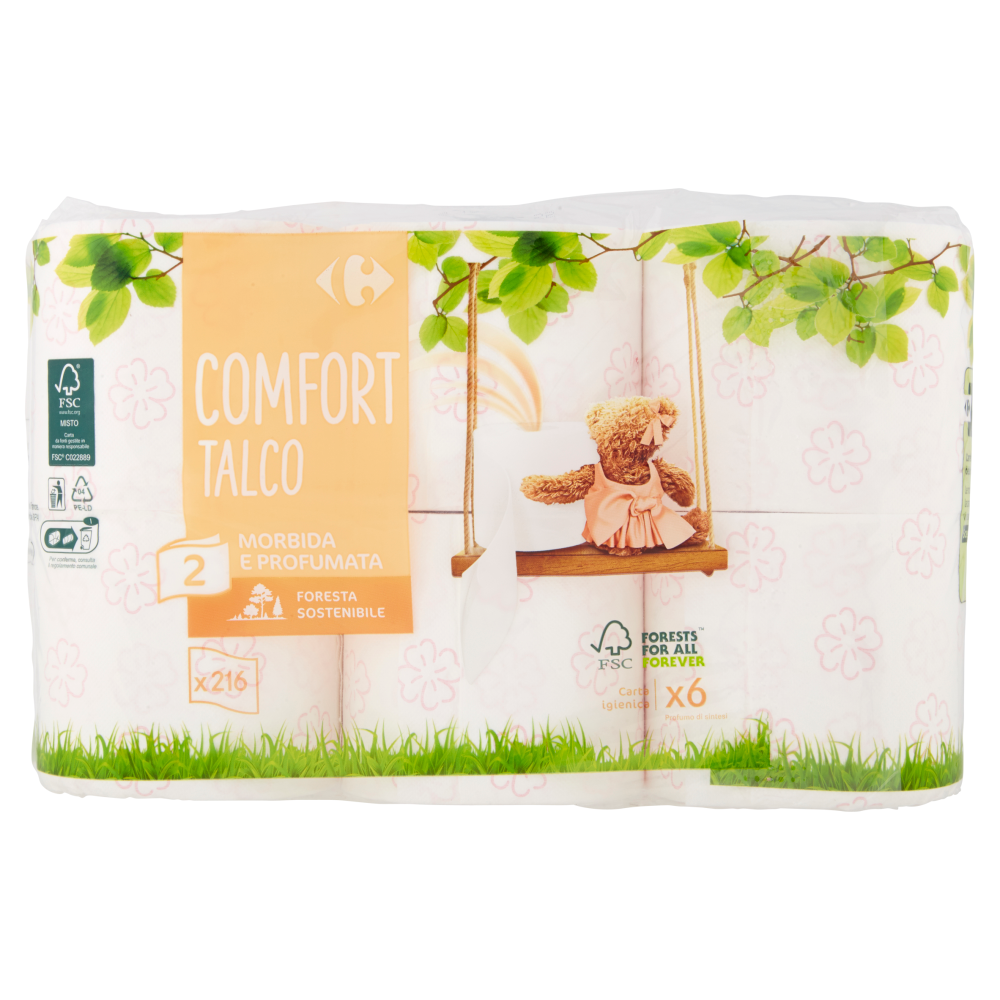 Carrefour Comfort Talco 2 veli Carta igienica 6 rotoli