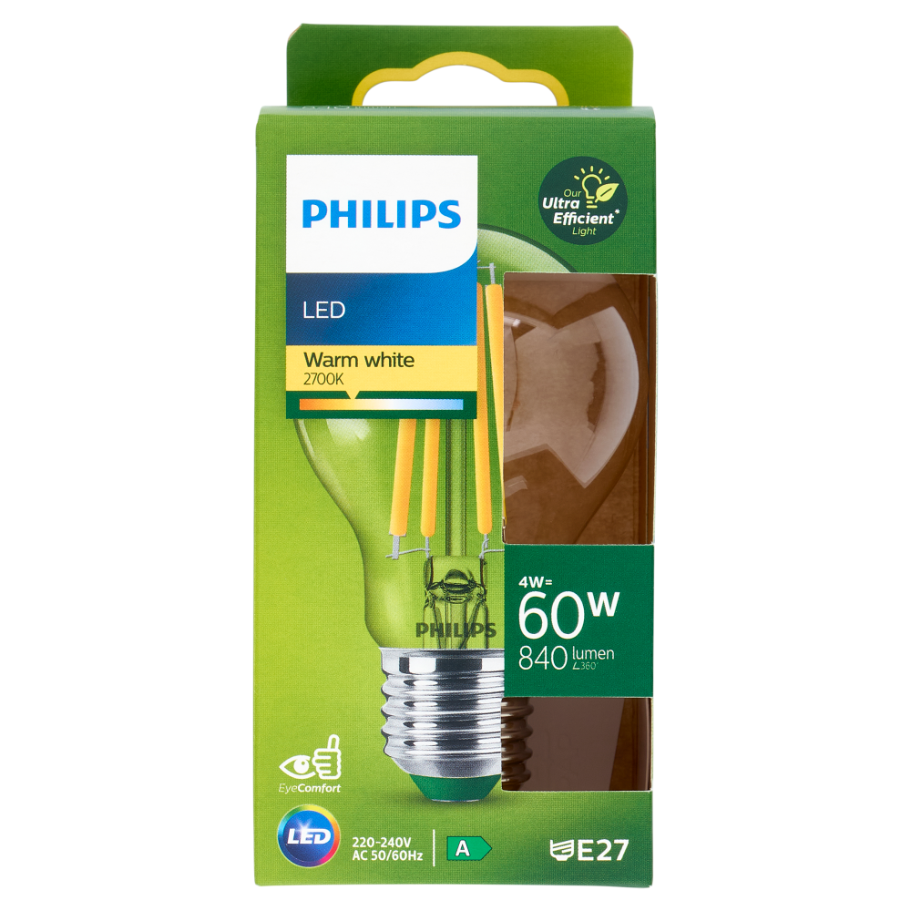 Philips LED Goccia Vetro Filam 60W E27 2700K Non-Dim Classe A