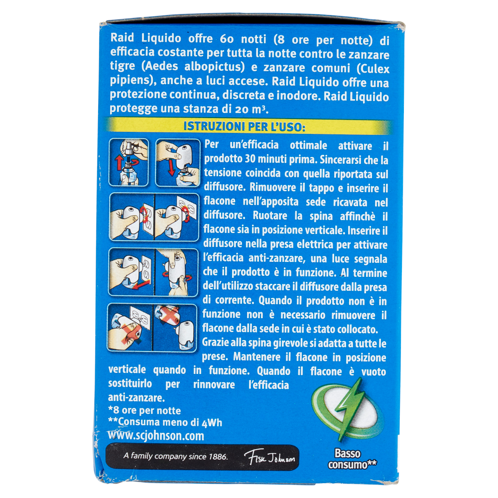 Raid Liquido Elettrico Antizanzare, Inodore, 60 Notti, 2 Diffusori e 2 Ricariche