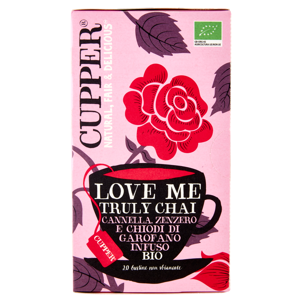 CUPPER Love Me Truly Chai Infuso Biologico con Cannella, Zenzero e Cardamomo, 20 Bustine 44 g