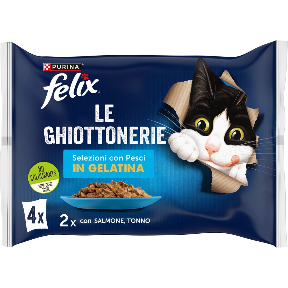 Felix le Ghiottonerie Selezioni con Pesci Cibo umido per gatti adulti con Salmone e Tonno, 4 bustine da 85g