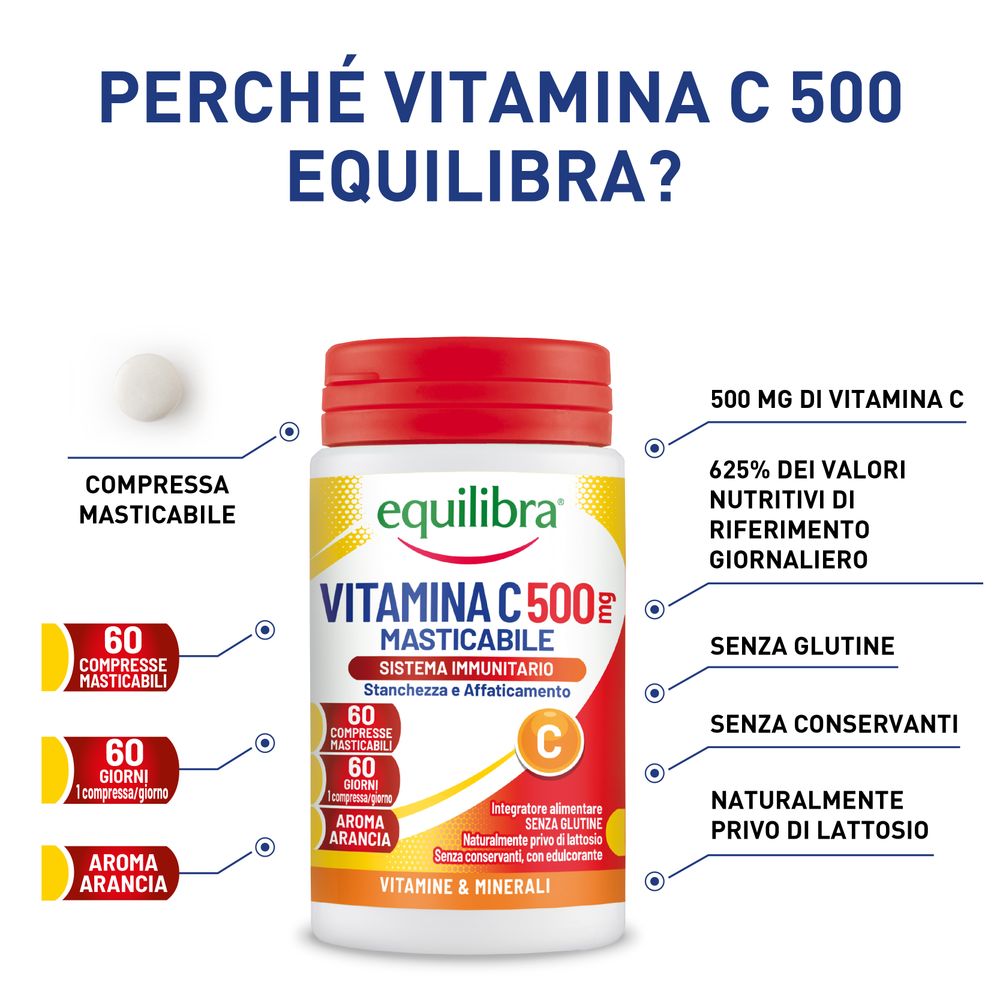 Equilibra Vitamina C 500mg Masticabile Sistema Immunitario 60 x 1,4 g