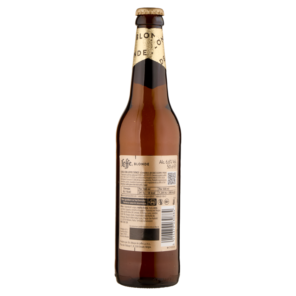 LEFFE Blonde Birra bionda belga d'abbazia doppio malto bottiglia 50cl