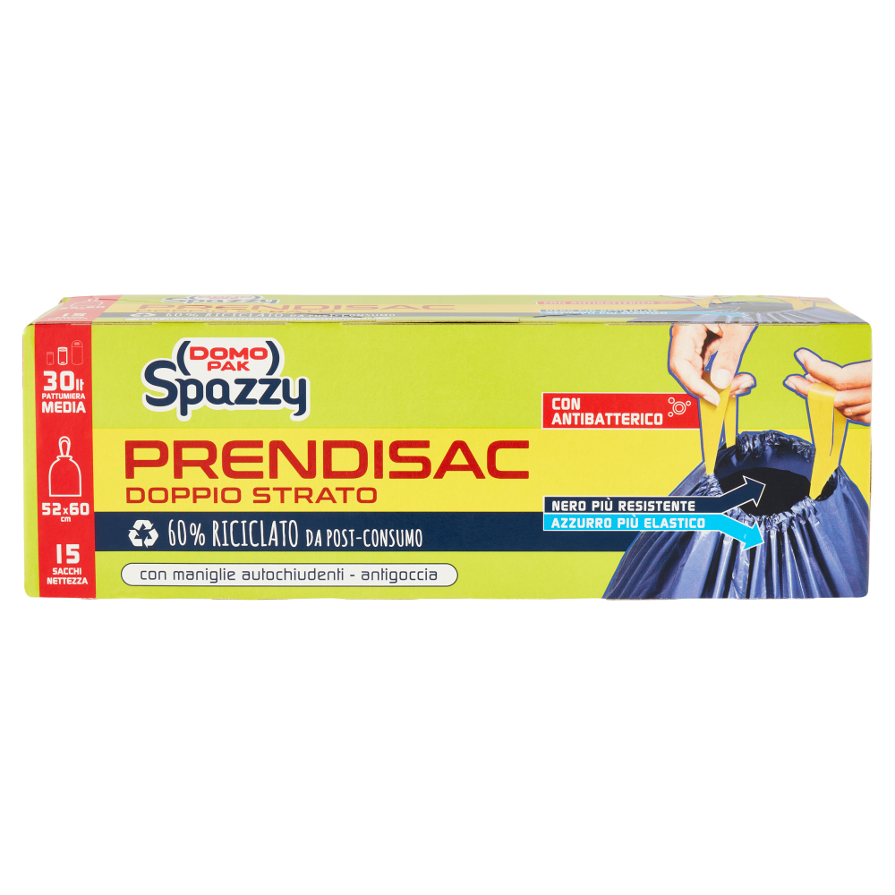Domopak Spazzy Prendisac Doppio Strato con Antibatterico 30 lt Pattumiera Media 52x60 cm 15 pz