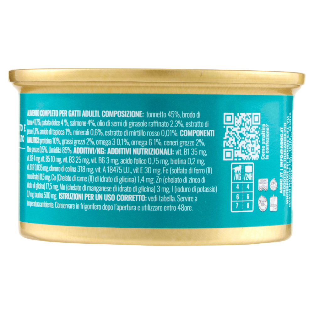 ADoC Complete For Cats Filetti di Tonnetto con Patate Dolci e Salmone in Brodo 80 g