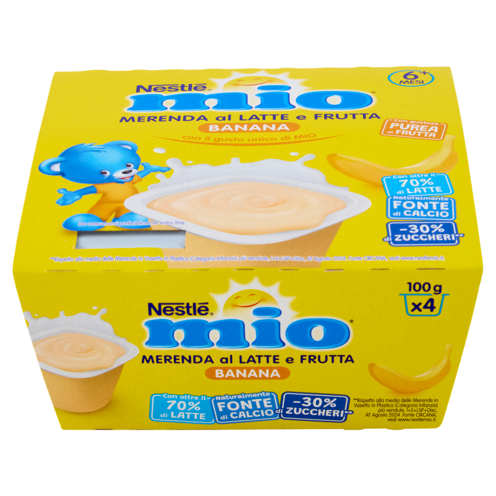 NESTLÉ MIO Merenda al Latte e Frutta Banana 4 vasetti da 100g