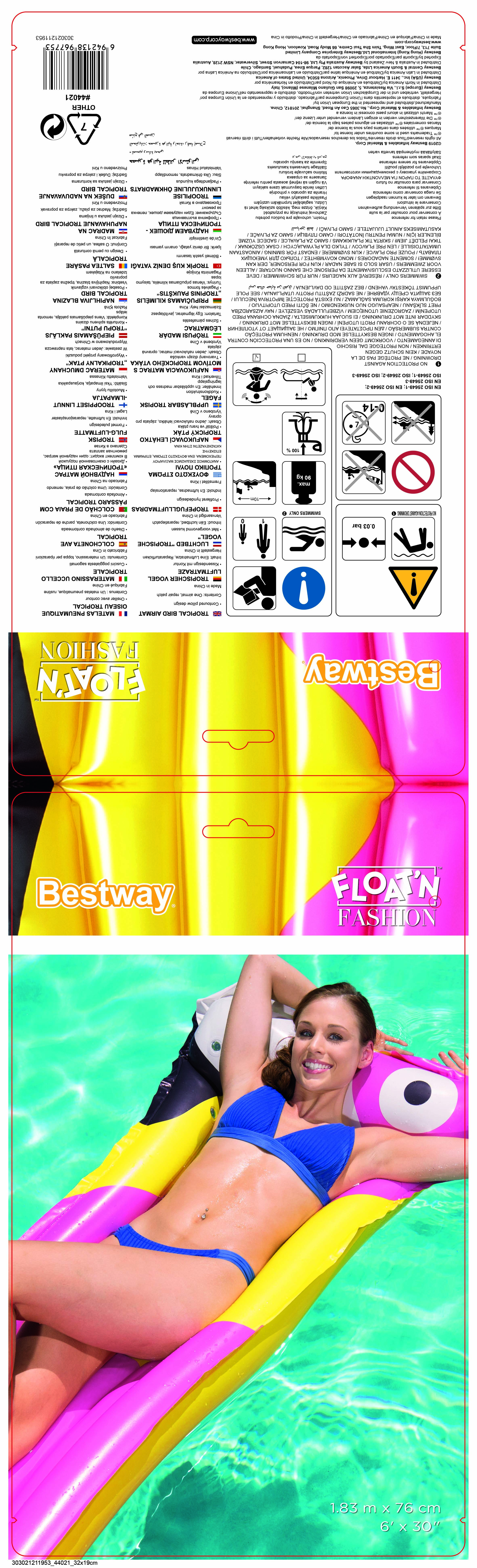 Bestway 44021 galleggiante da piscina e da spiaggia Multicolore Vinile Materassino galleggiante