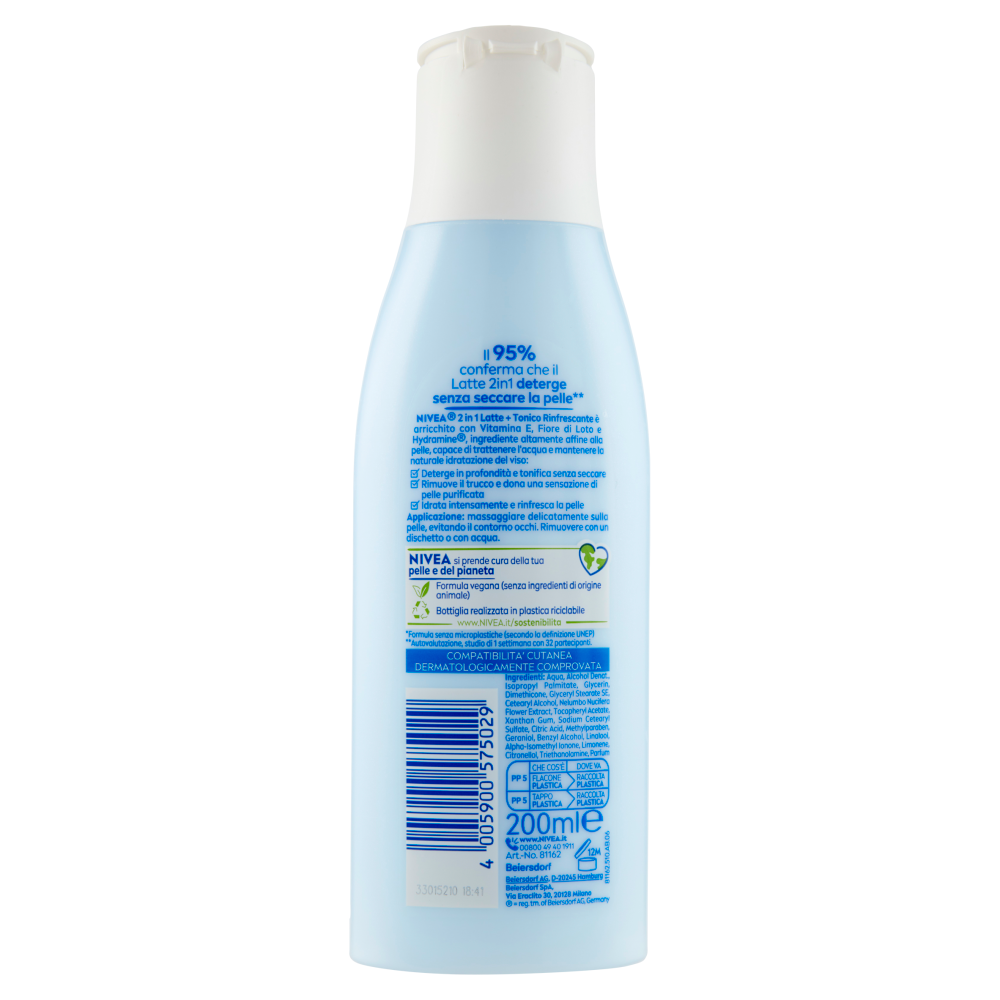 Nivea 2 in 1 Latte + Tonico Rinfrescante Pelli da Normali a Miste 200 ml