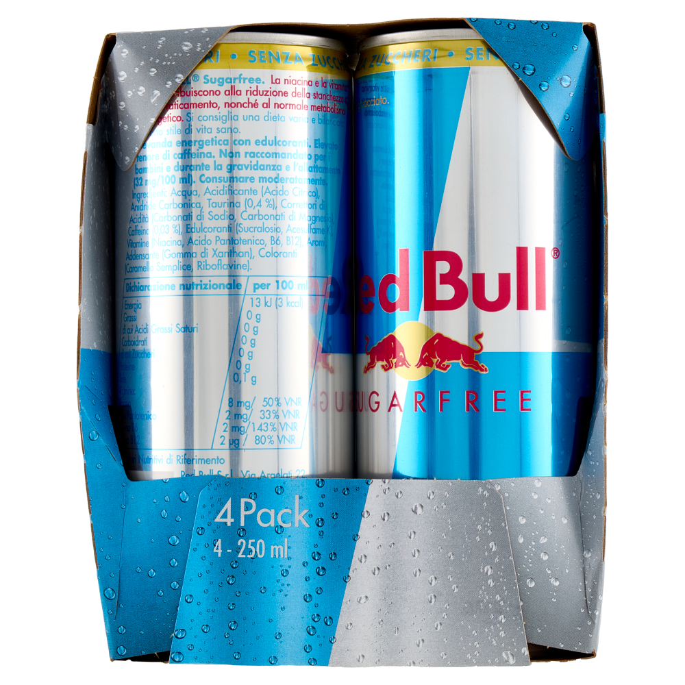 Red Bull Energy Drink, Senza Zuccheri, 4x250 ml