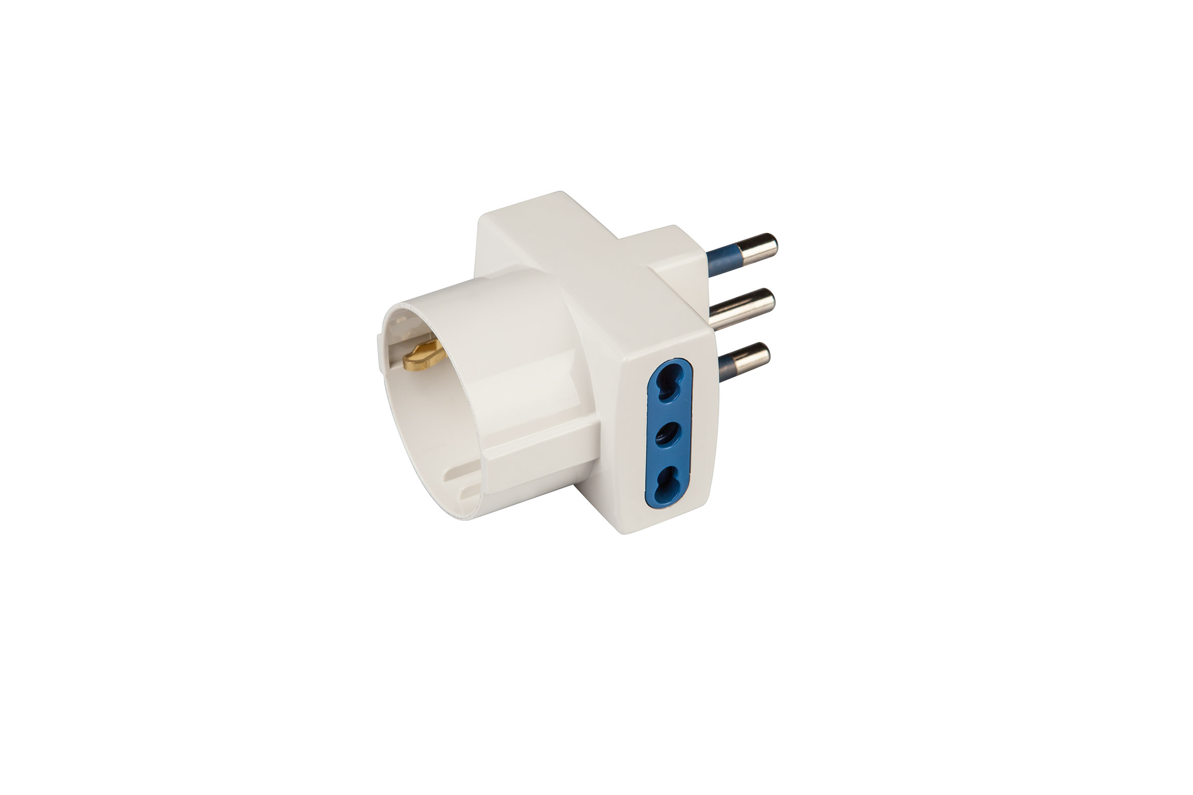 Carrefour Adattatore pluristandard con spina 16A 2P+T, 2 prese bivalenti 10/16A 2P+T e 1 presa 10-16A 2P+T (stand. italiano 10A e tedesco 16A con terra laterale),IMQ, CE