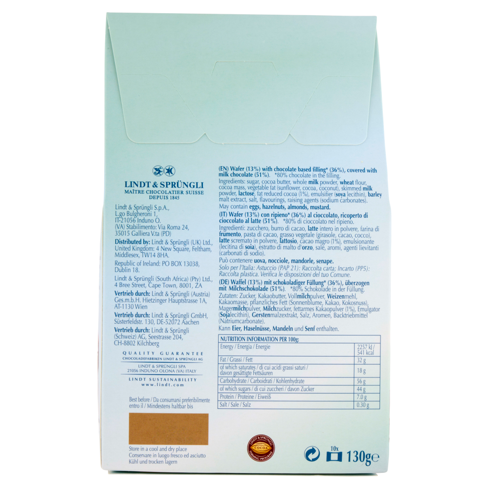 Lindt Choco Wafer confezioni cioccolatini wafer e cioccolato latte 130 g