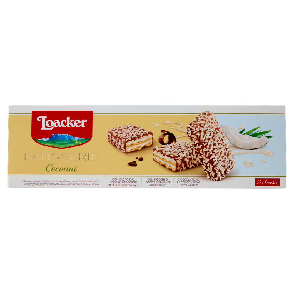 Loacker Patisserie Coconut Wafer con crema al Cocco ricoperti di Cioccolato Latte Wafers 100g