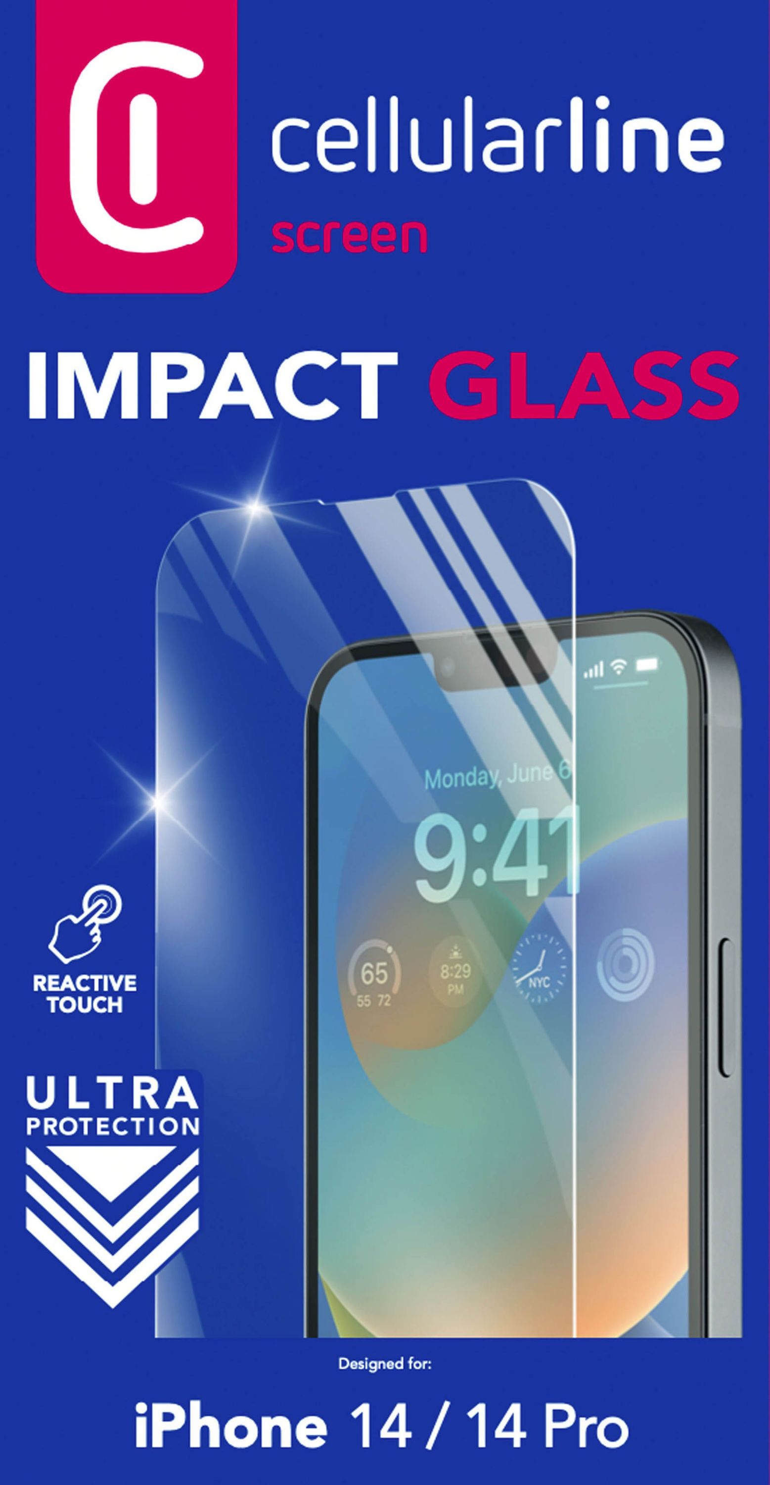 Cellularline Impact Glass - iPhone 14 / 14 Pro Vetro temperato sottile, resistente e super sensibile