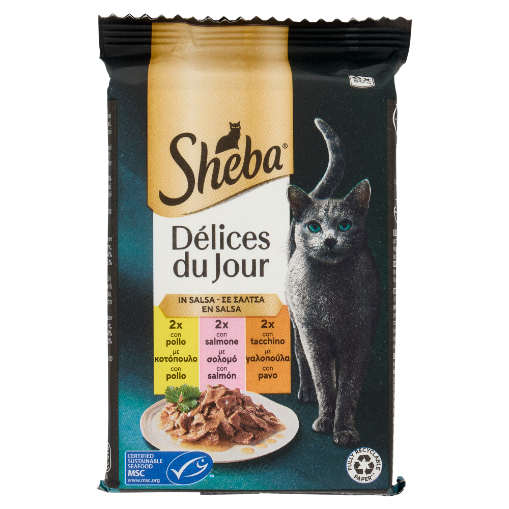 Sheba Délices du Jour Cibo Umido Gatto in Salsa con Salmone e Tacchino  6 x 50 g