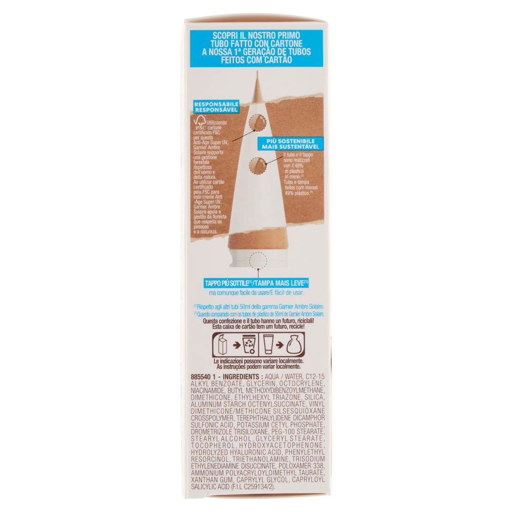 Garnier Ambre Solaire Crema Viso Protettiva, Azione Anti-Et&agrave;, SPF 50, Protezione Alta