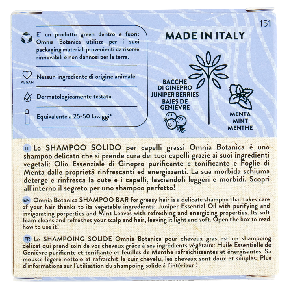 Omnia Botanica Shampoo Solido Capelli Grassi Bacche di Ginepro & Menta 50 g