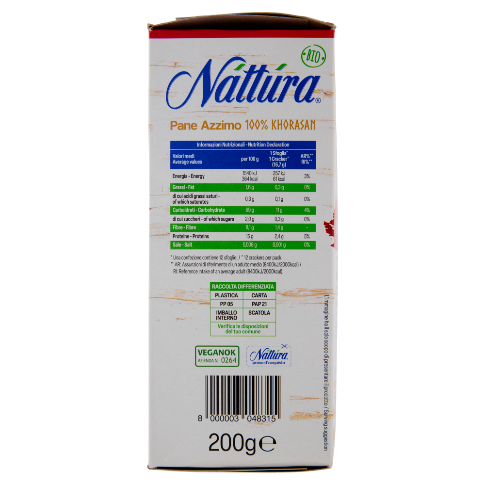 Náttúra Pane Azzimo 100% Khorasan Bio senza lievito 200 g