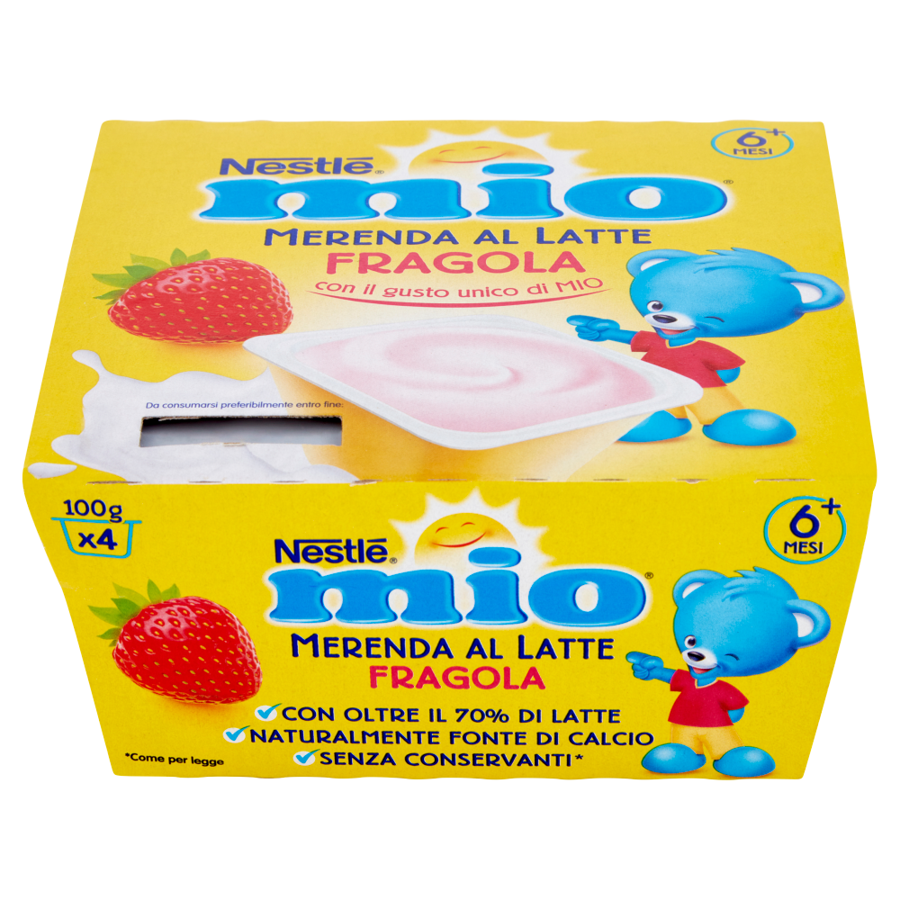 NESTLÉ MIO Merenda al Latte Fragola da 6 mesi 4 vasetti da 100 g