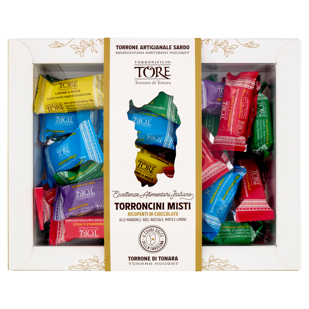 Torronificio Tore Torroncini Misti Ricoperti alle Mandorle, Noci, Nocciole, Mirto e Limone 300 g