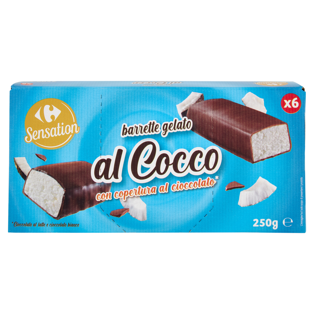 Carrefour Sensation barrette gelato al Cocco con copertura al cioccolato* 6 x 41,6 g