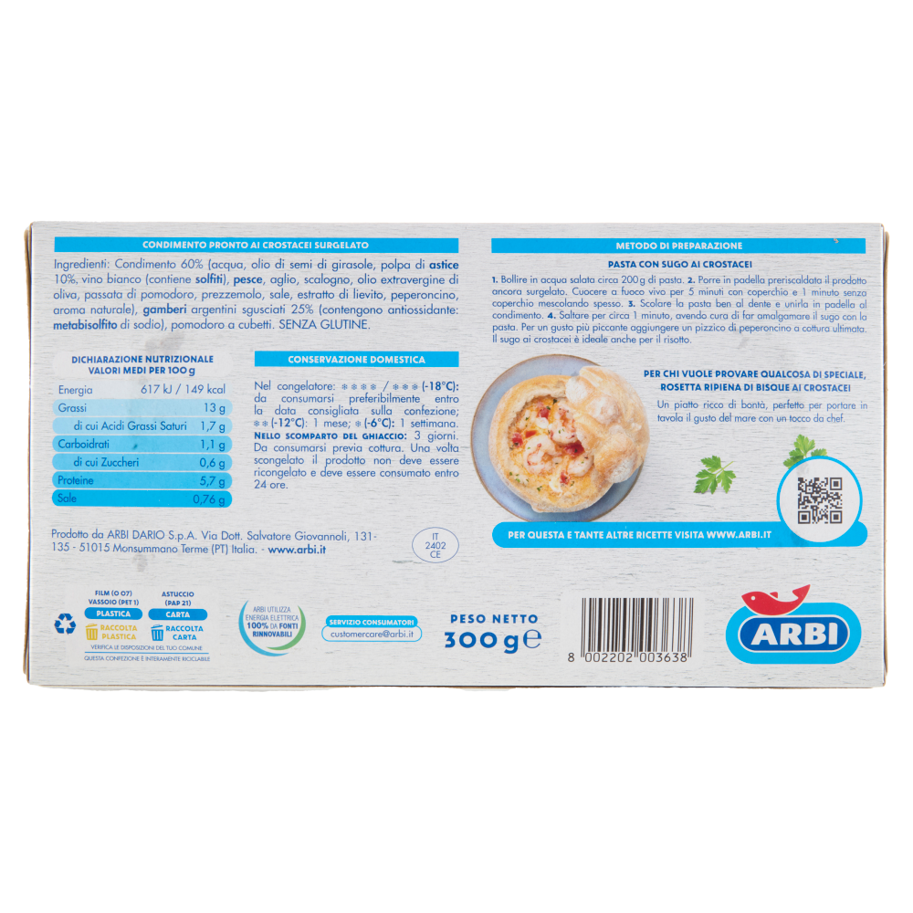 Arbi Sugo ai Crostacei con Gamberi Argentini 300 g