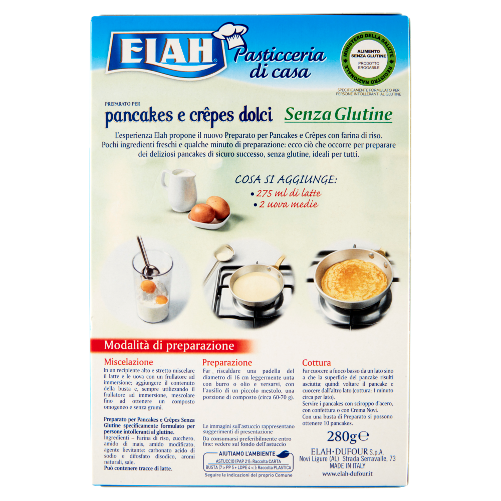 Elah Senza Glutine Preparato per pancakes e crêpes dolci 280 g