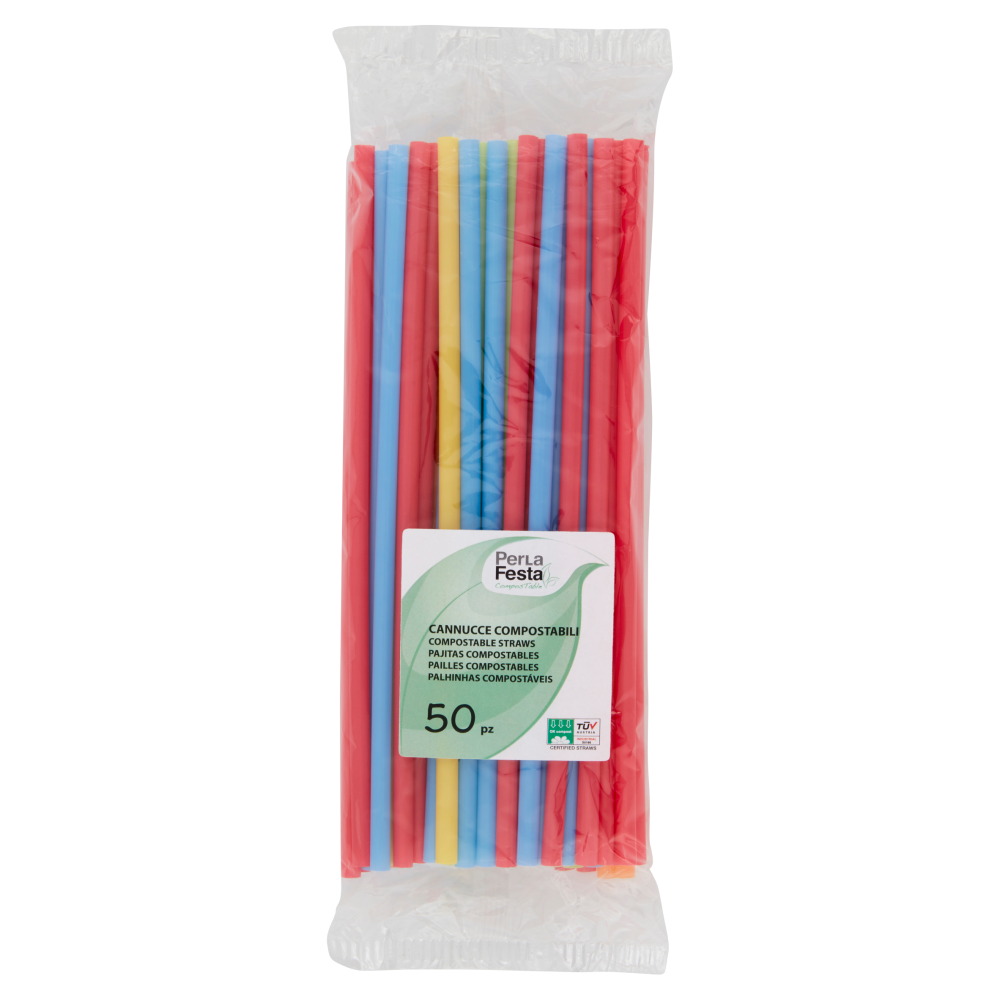 PerLa Festa ComposTable Cannucce Compostabili colorate 50 pz