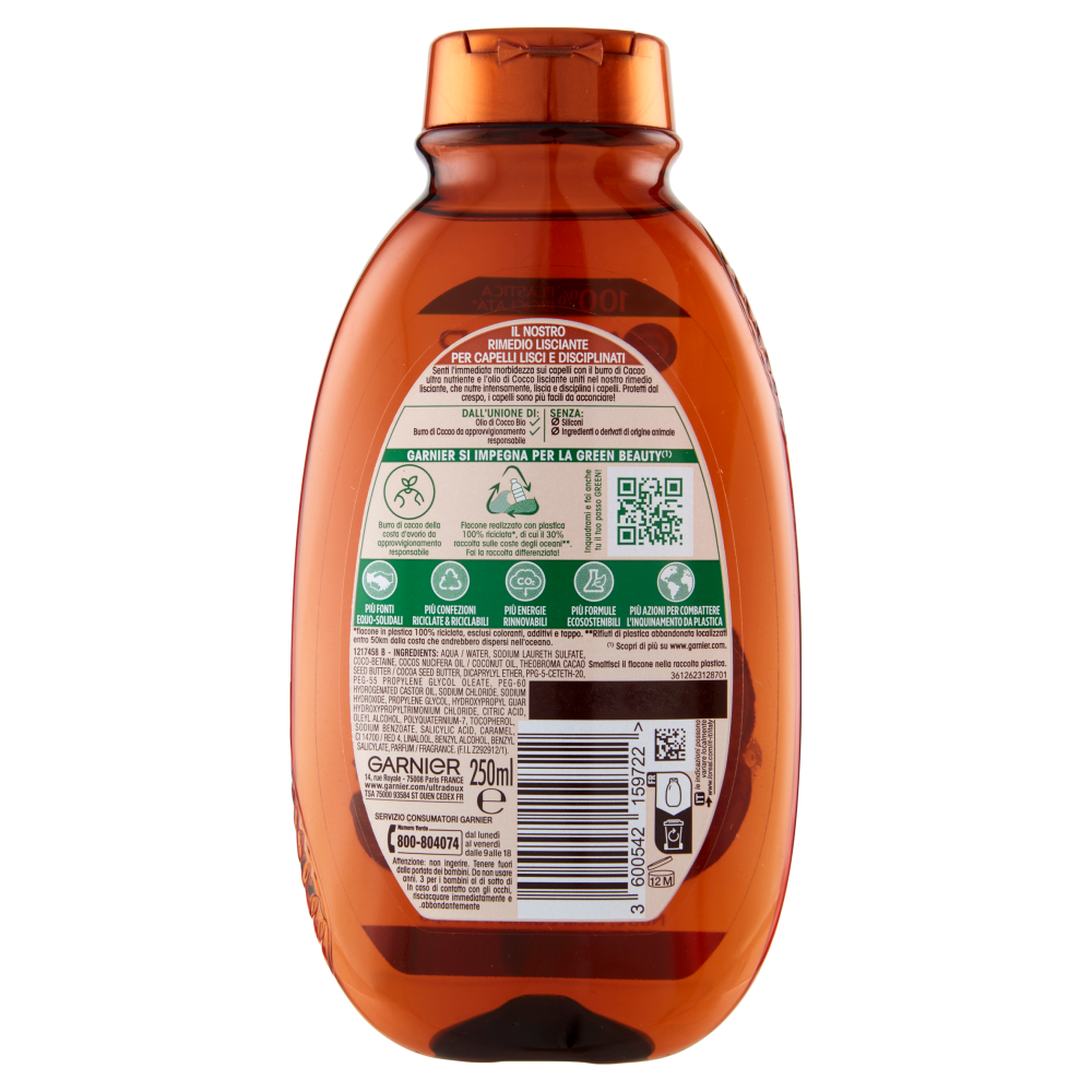 Garnier Shampoo Ultra Dolce Olio di Cocco e Burro di Cacao, Shampoo per Capelli Crespi, 250 ml