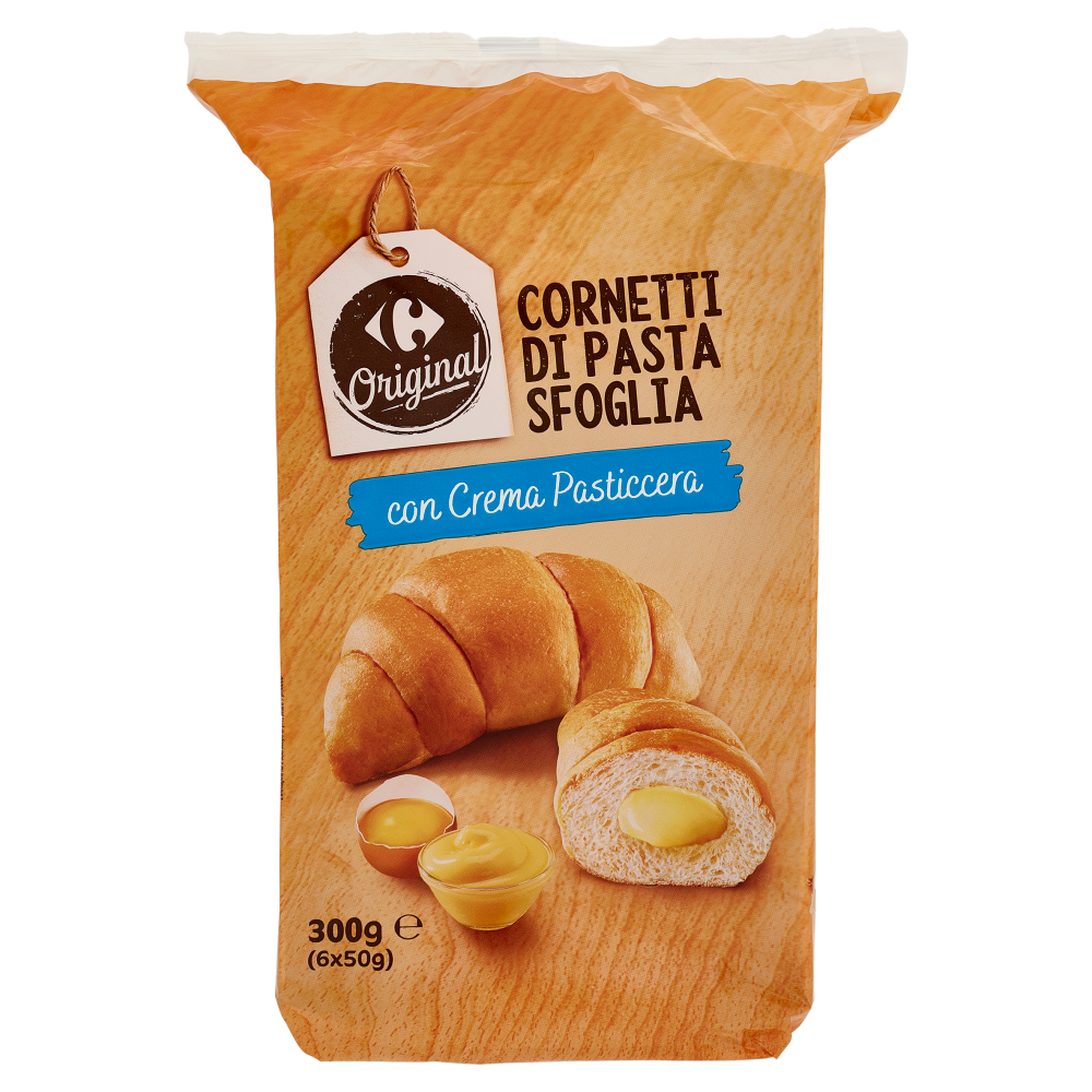 Carrefour Original Cornetti di Pasta Sfoglia con Crema Pasticcera 6 x 50 g