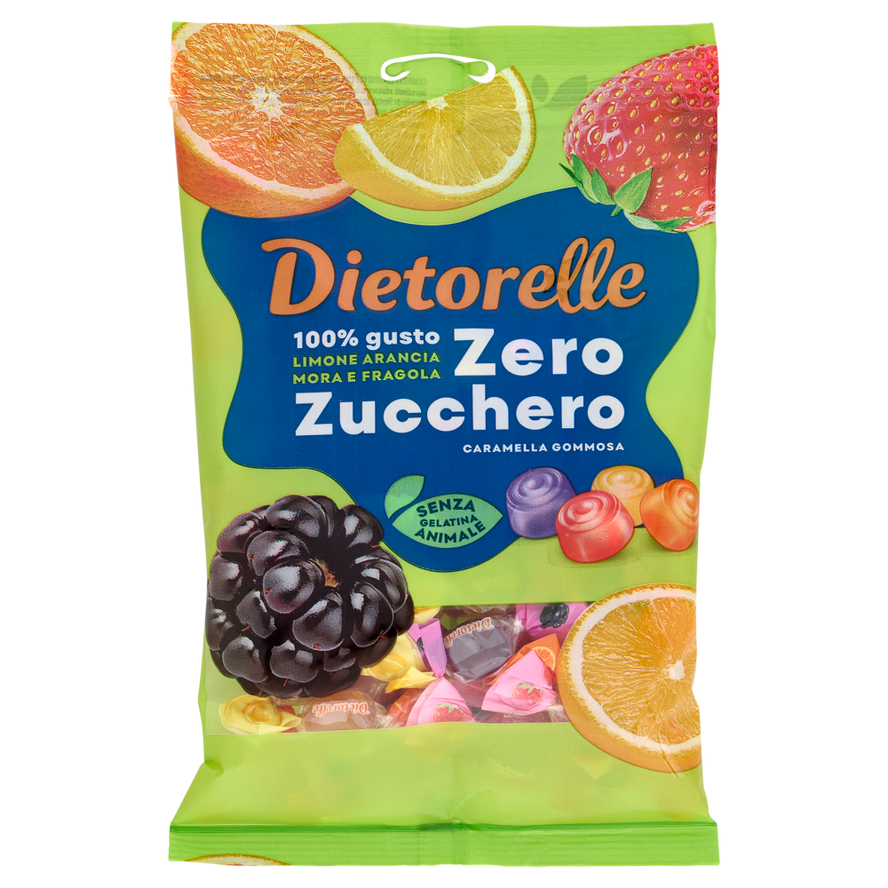 Dietorelle Zero Zucchero Caramella Gommosa Limone, Arancia, Mora e Fragola 140 g