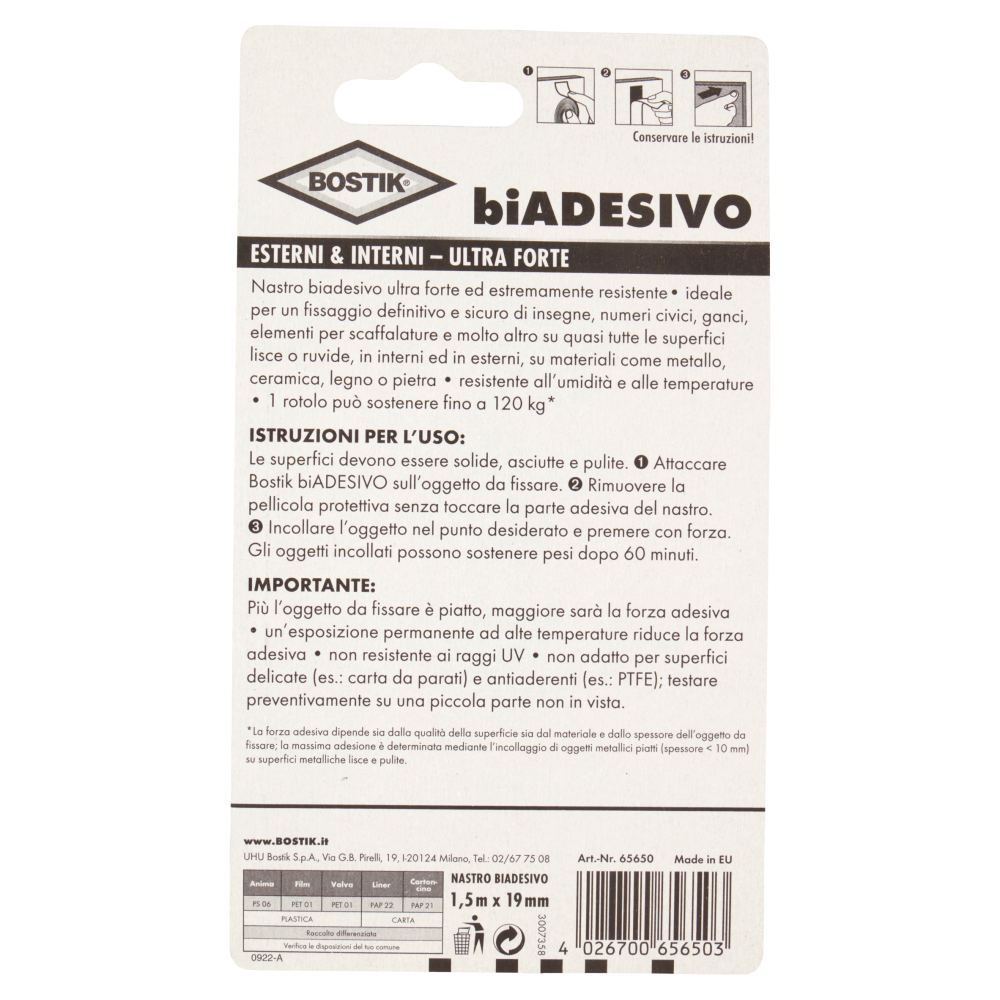 Bostik biAdesivo Esterni & Interni - Ultra Forte 1,5 m x 19 mm