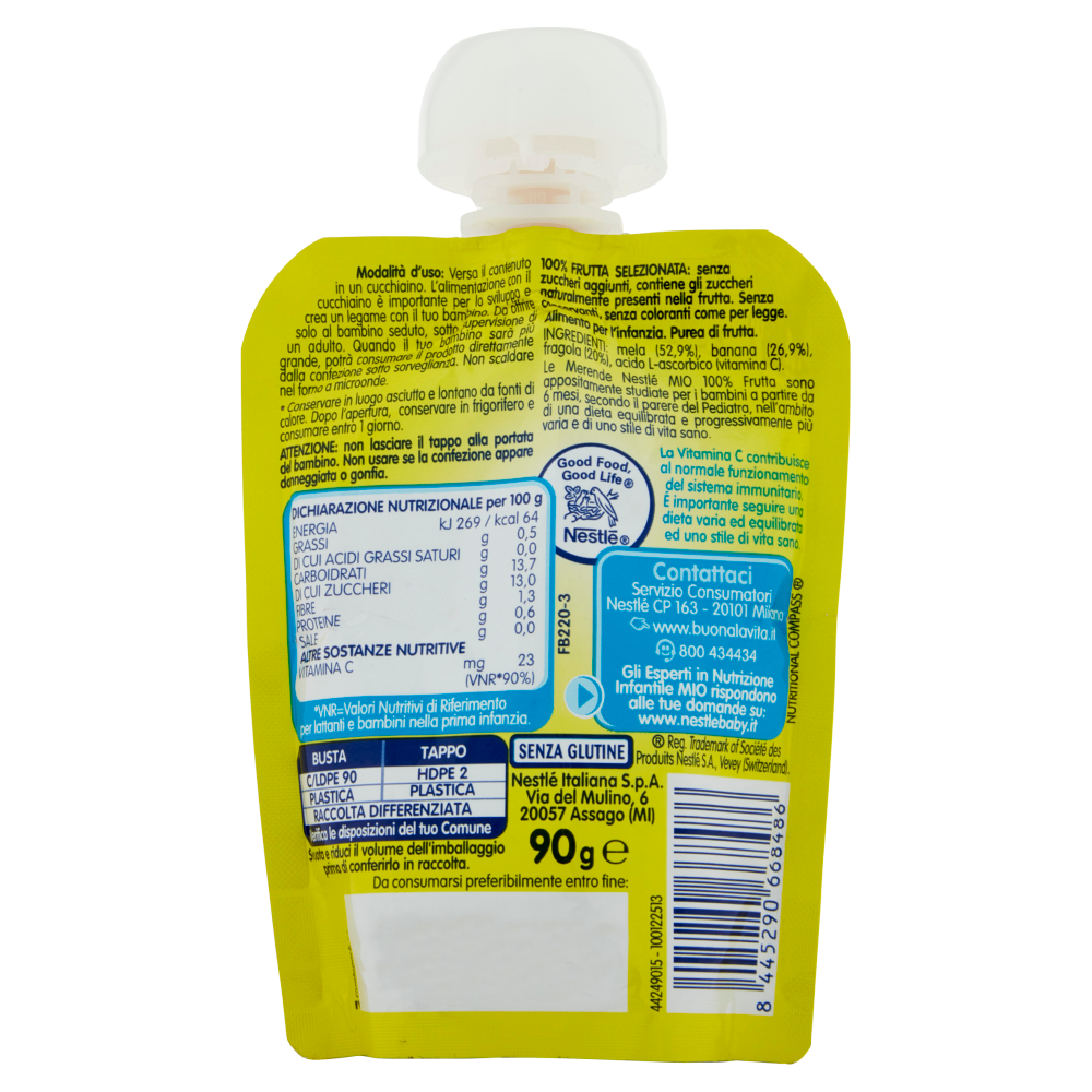 NESTLÉ MIO Merenda Latte Fermentato Mango E Banana, 4 Vasetti Da 100 G