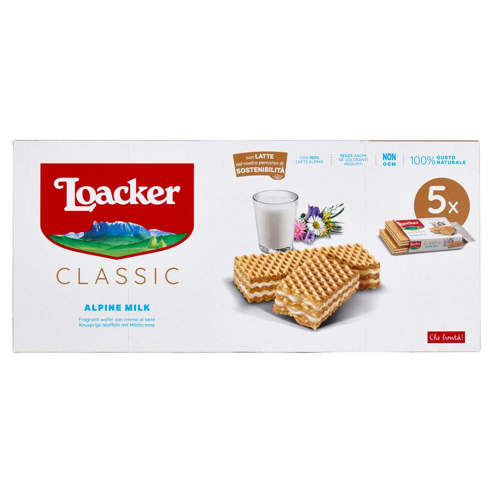 Loacker Classic Alpine Milk Wafer con crema al Latte Alpino non OGM Wafers 45gx5