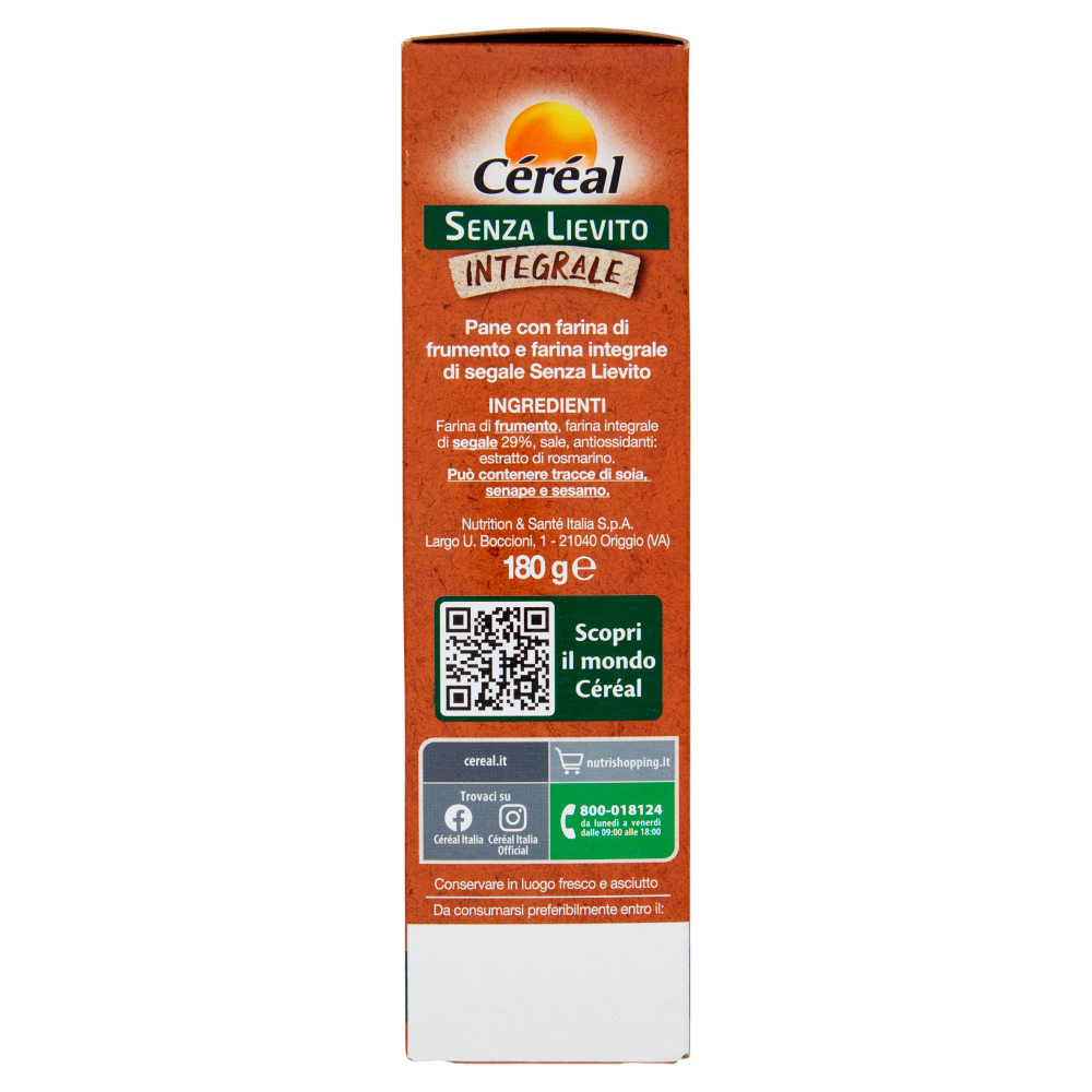 Céréal Senza Lievito Integrale Pane Azzimo con farina integrale di segale - 180 g