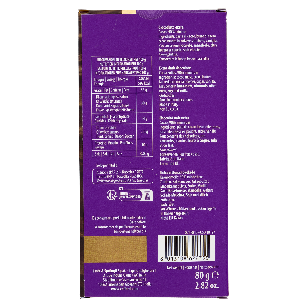 Caffarel Tavoletta Dark Cioccolato fondente 90% 80 g
