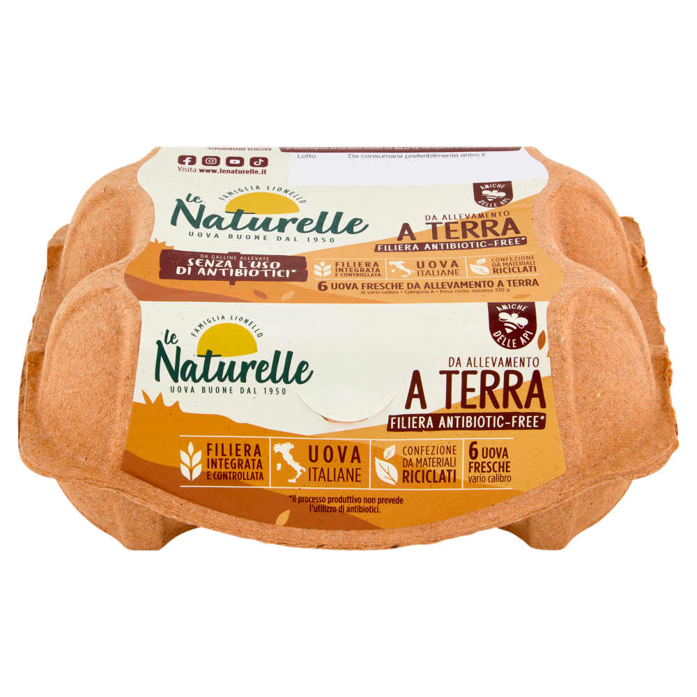 le Naturelle 6 Uova Fresche da Allevamento a Terra da Galline Allevate Senza Uso Antibiotici* 330g