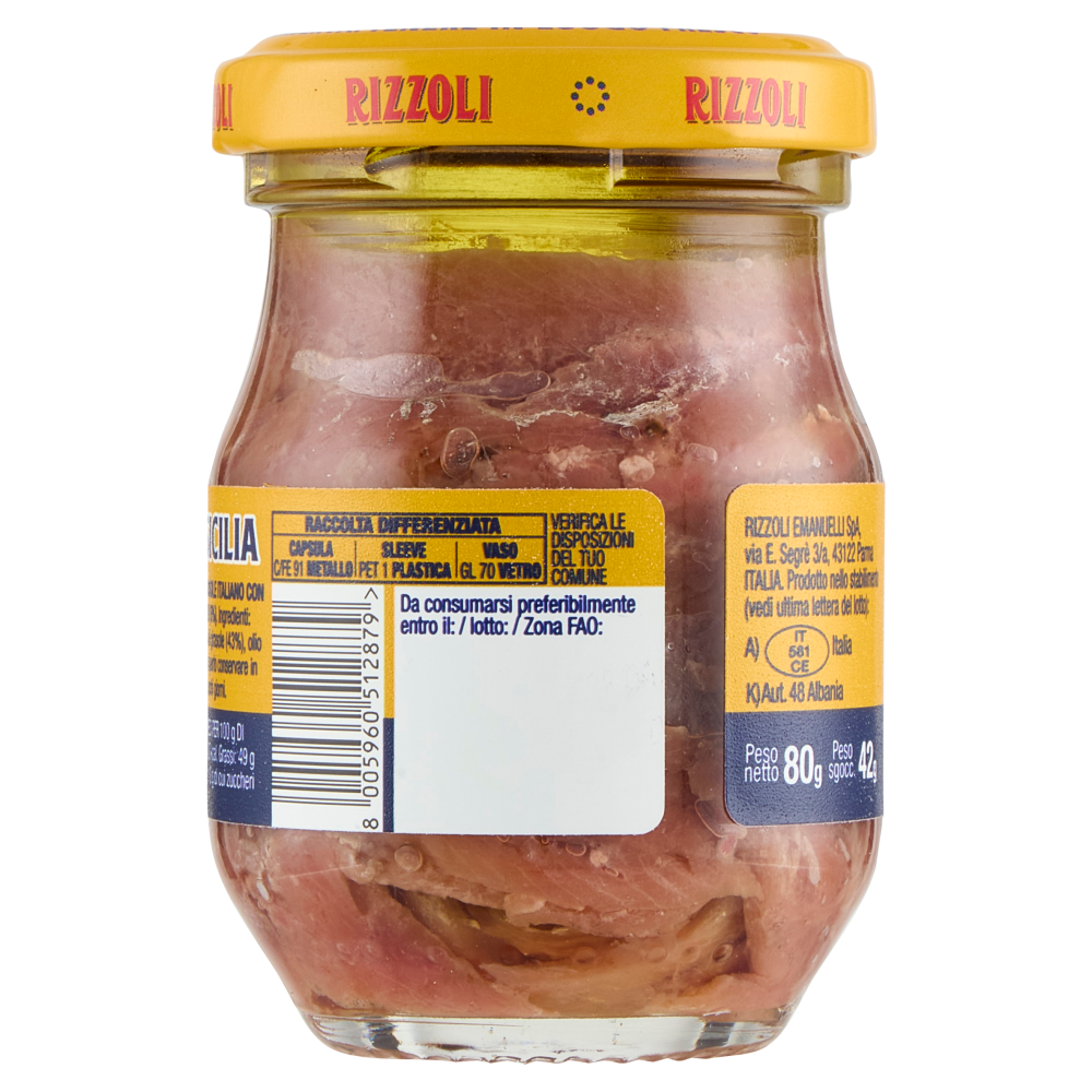 Rizzoli Filetti di Alici del Canale di Sicilia in Olio 100% Italiano 80 g