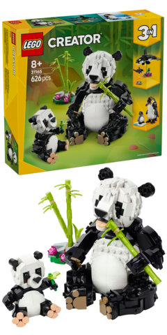 LEGO Creator 3 in 1 31165 Animali Selvatici: Famiglia di Panda Giocattolo, Si Trasforma in Pinguino e Orca, Idea Regalo 8+
