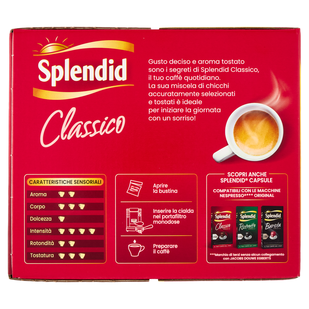 Splendid Classico 12 - 50 Cialde Caff&egrave; Compostabili ESE 44mm 350g