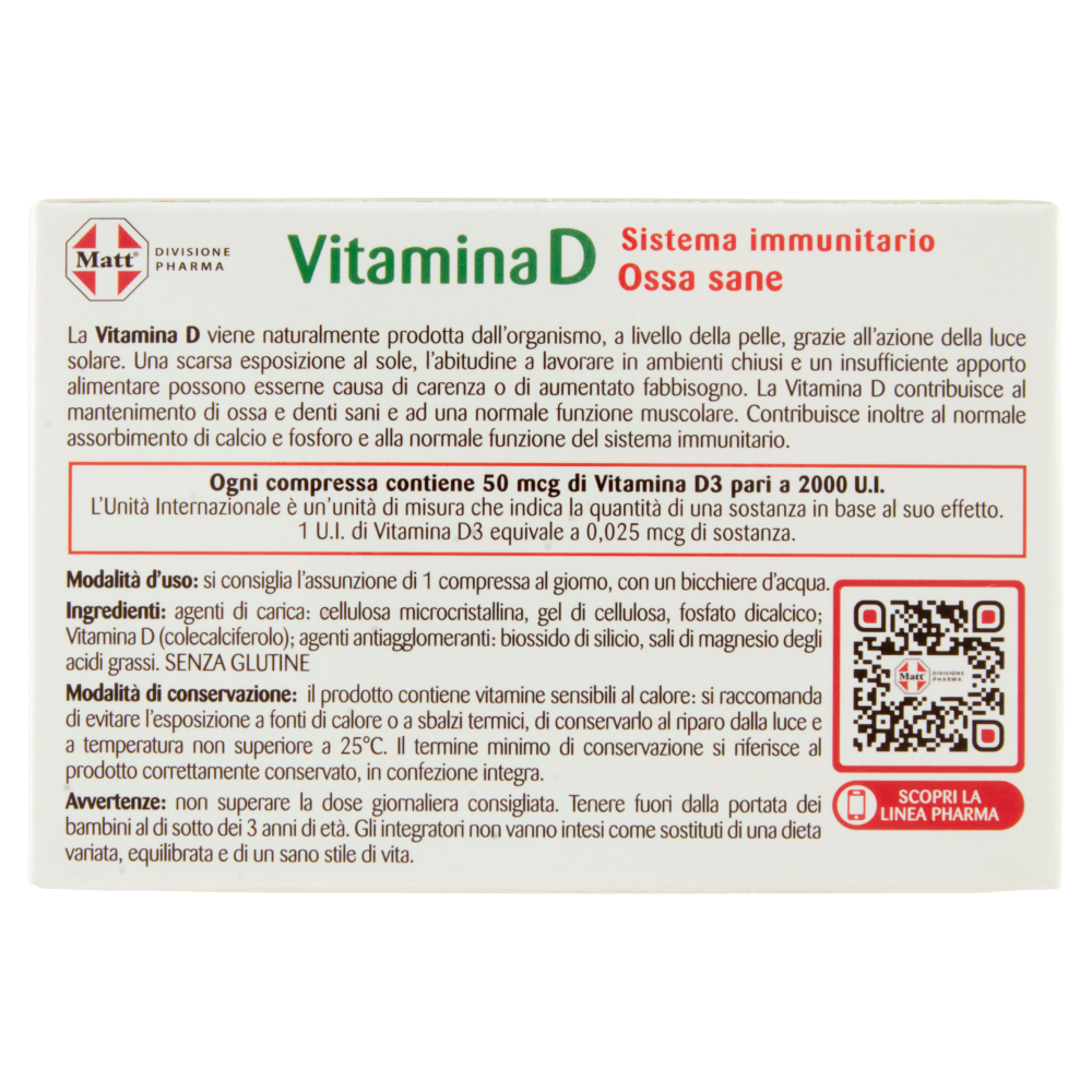 Matt Divisione Pharma Vitamina D 2000 U.I. Sistema Immunitario 60 compresse 6 g