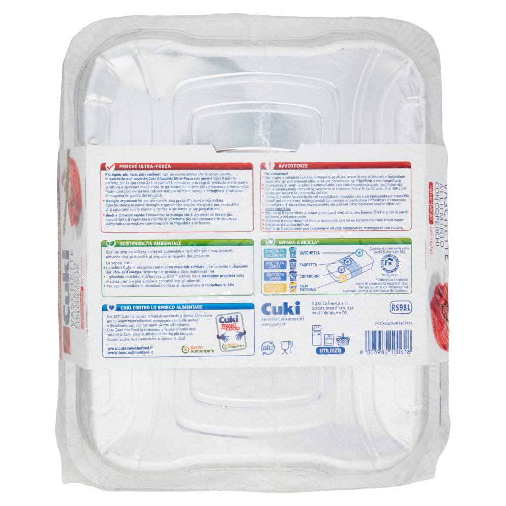 Cuki Conserva e Cuoce Vaschette Alluminio con Coperchi ultra-forza con manici 8 Porzioni 2 pz