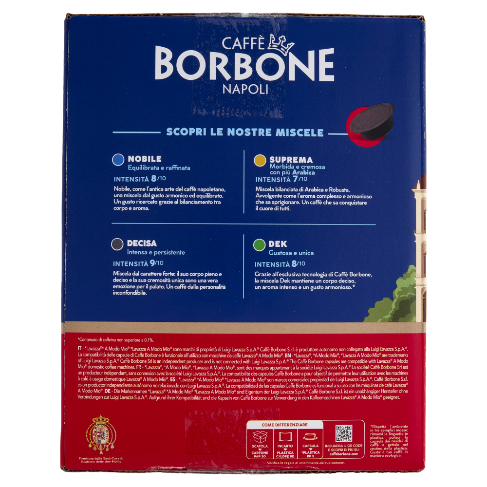 Caff&egrave; Borbone Miscela Nobile Capsule Compatibili Lavazza* A Modo Mio* ad uso domestico 120 x 7,2 g