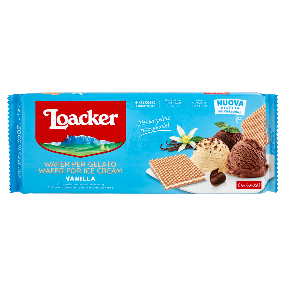 Loacker Wafer per Gelato Vanilla con crema alla vaniglia Bourbon 150g