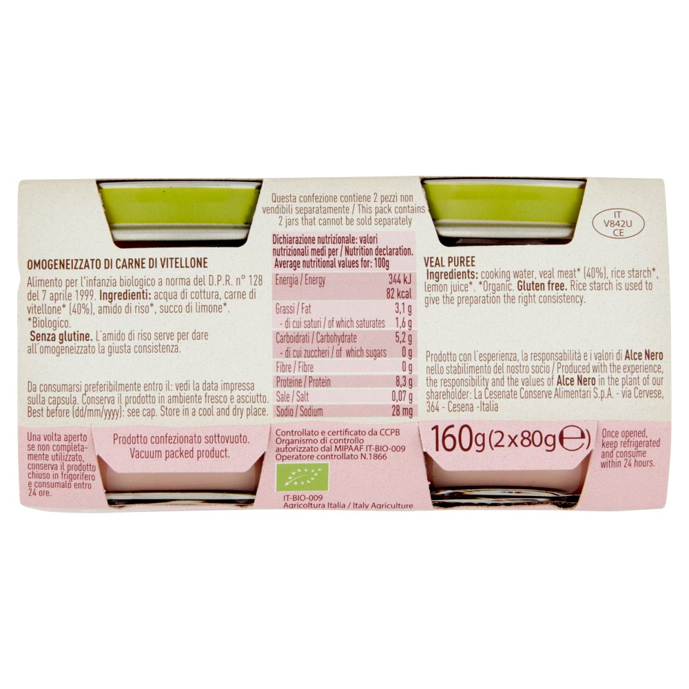 alce nero Omogeneizzato di Vitellone 2 x 80 g