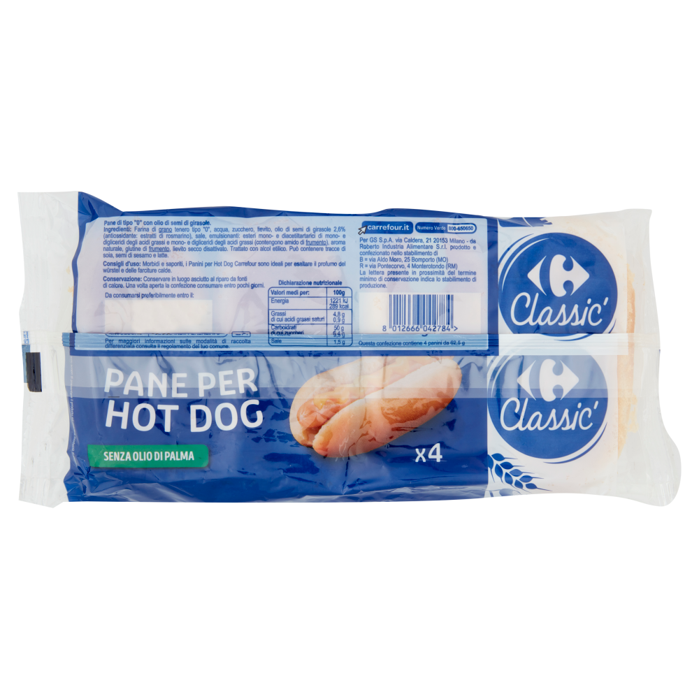Carrefour Classic Pane per Hot Dog 4 x 62,5 g