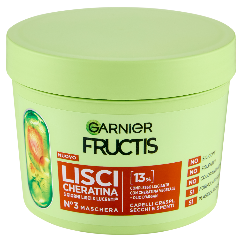 Fructis Lisci Cheratina N°3 Maschera, per Capelli Crespi, Secchi e Spenti, 370 ml